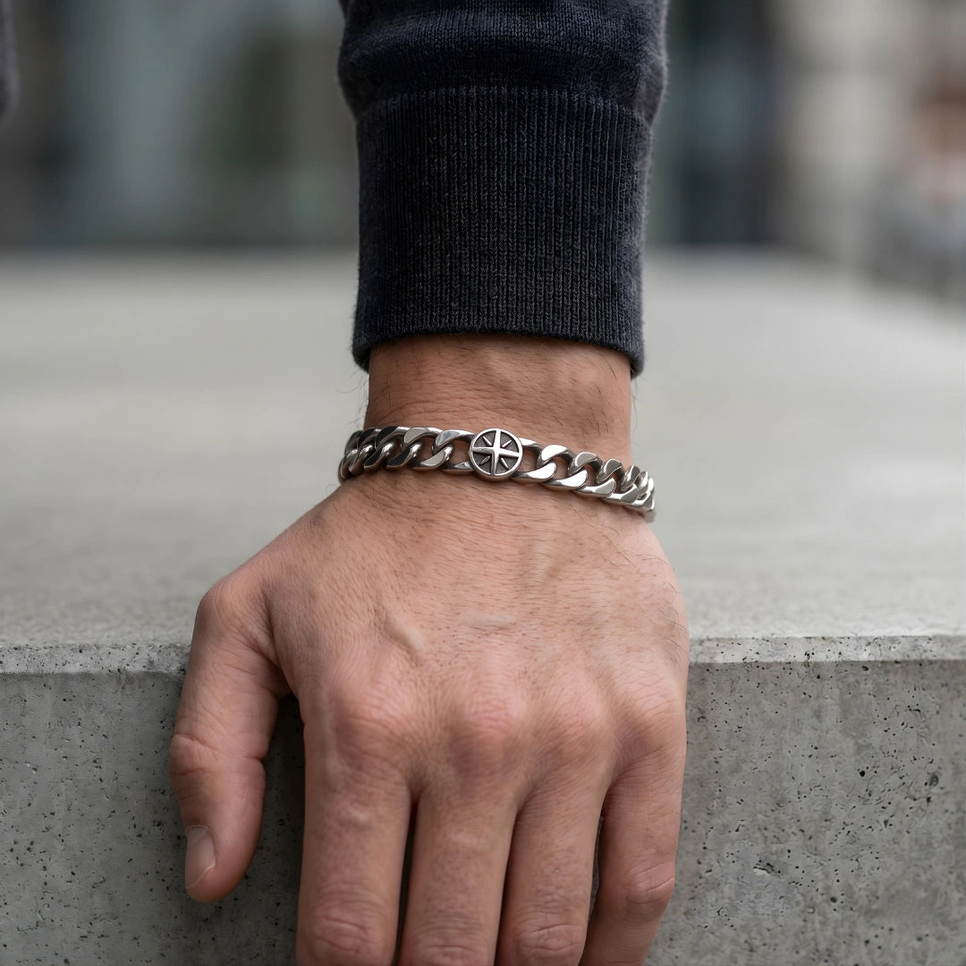Bracciale Catena Uomo in Acciaio con rosa dei venti