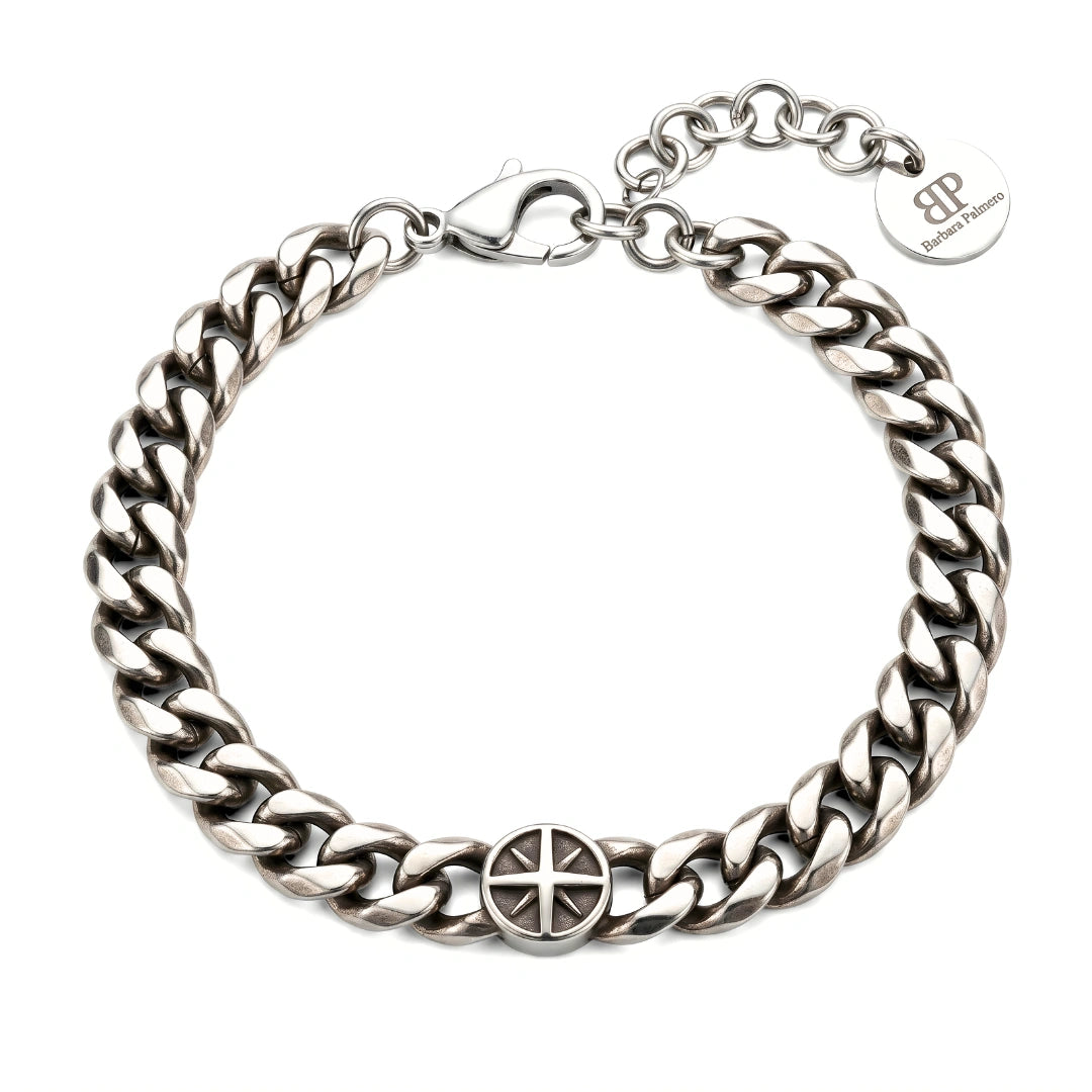 Bracciale Catena Uomo in Acciaio con rosa dei venti