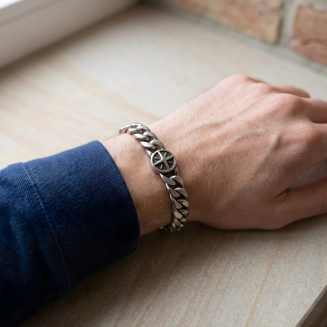 Bracciale Catena Uomo in Acciaio con rosa dei venti