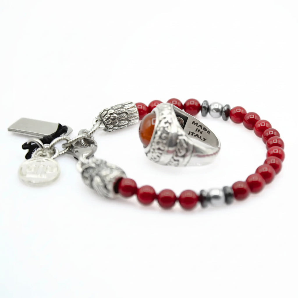 Knallrotes Set: Ring und Armband