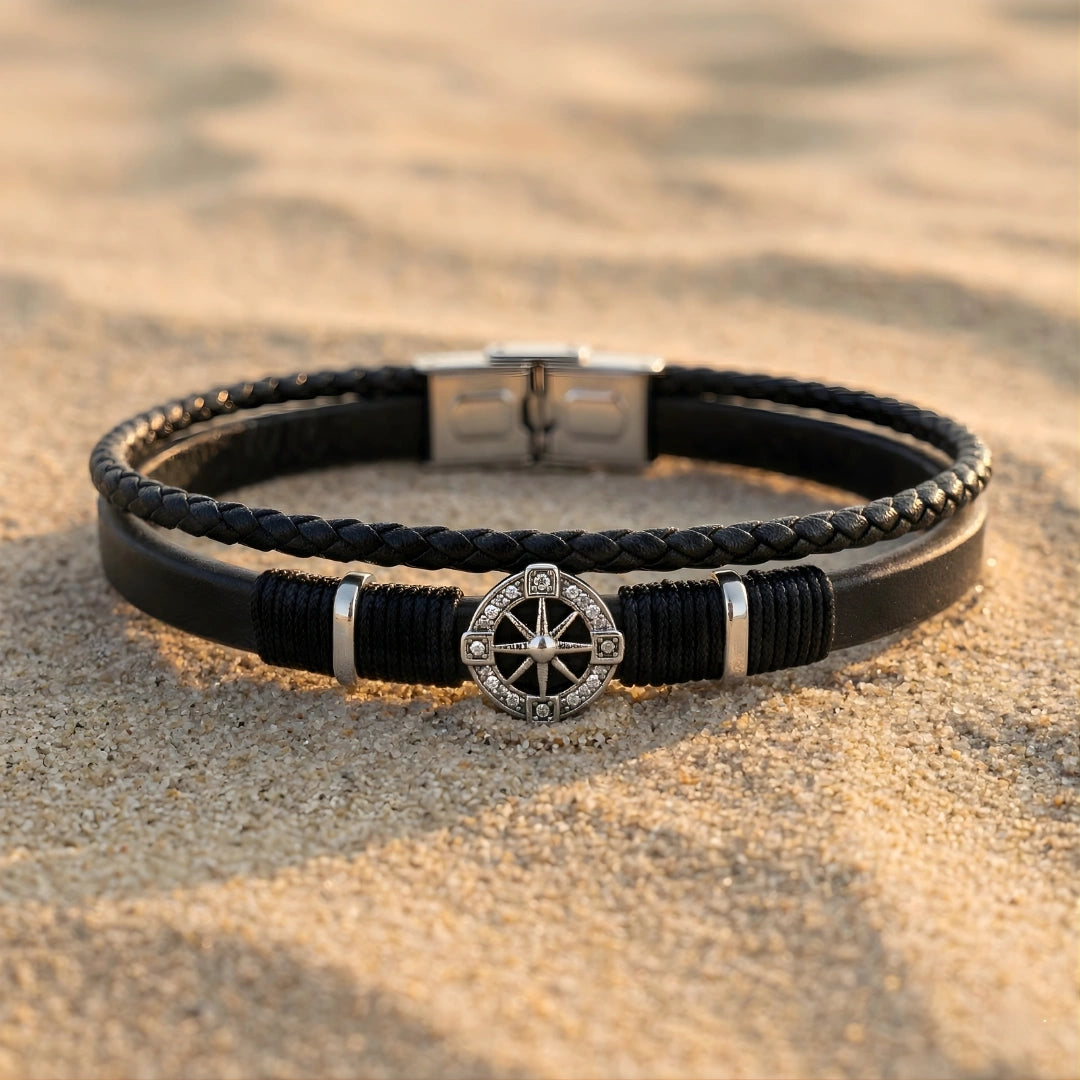 Bracciale Rosa dei Venti Nero Doppio Intreccio