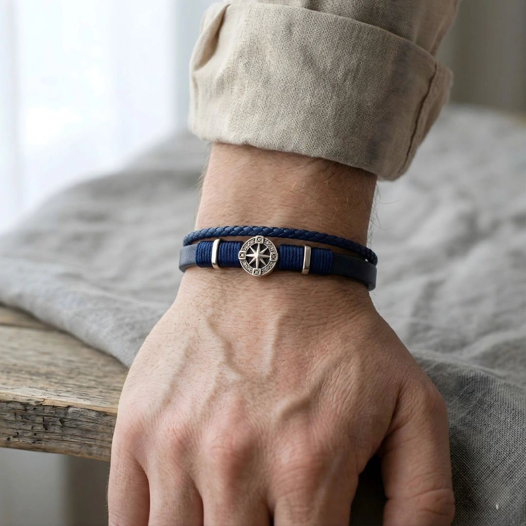 Bracciale Rosa dei Venti in Pelle blu