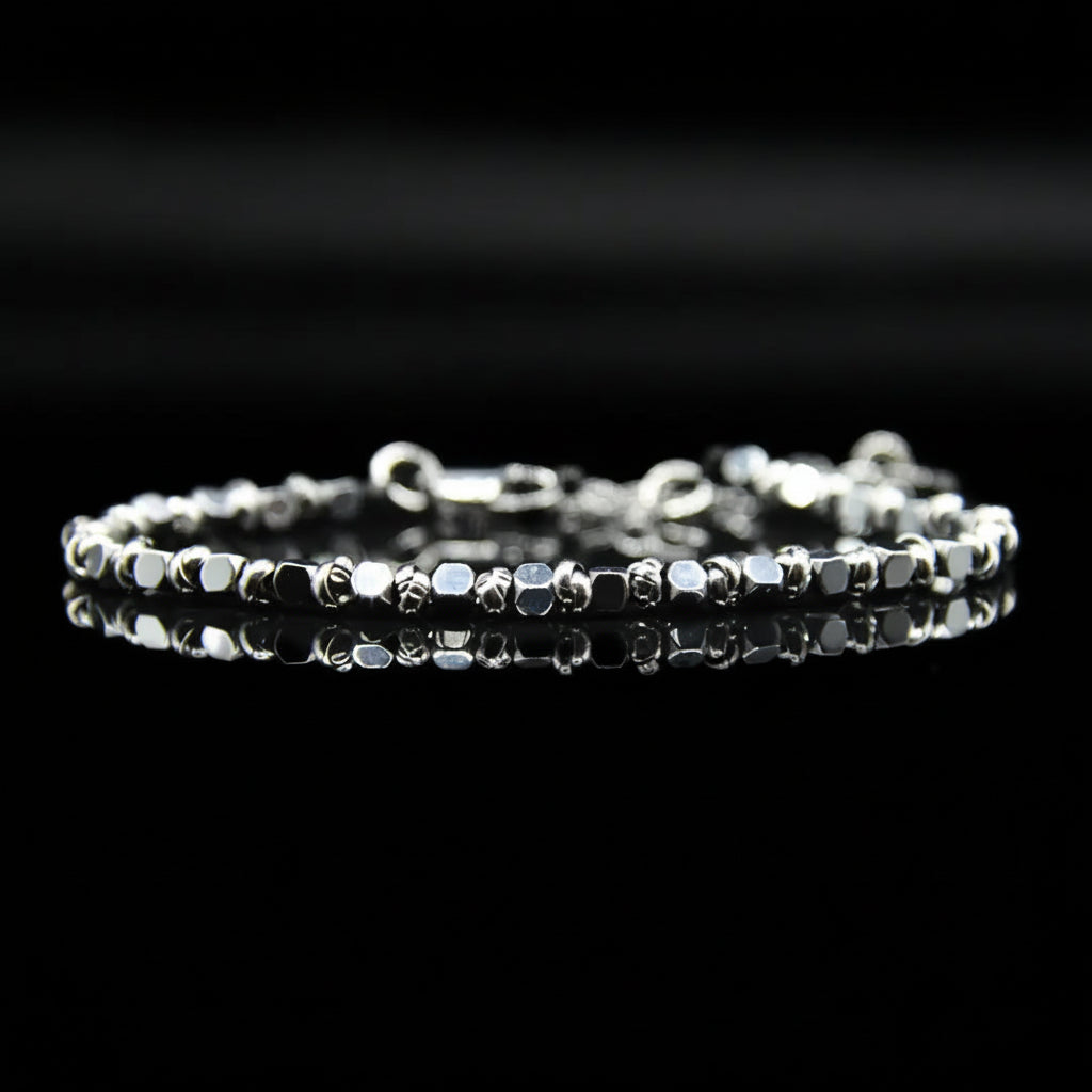 Bracciale Braid Mini 2.0 con Cubi di Ematite Argento