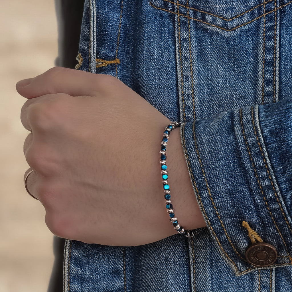 Bracciale Braid Mini 2.0 con Ematite Blu Elettrico