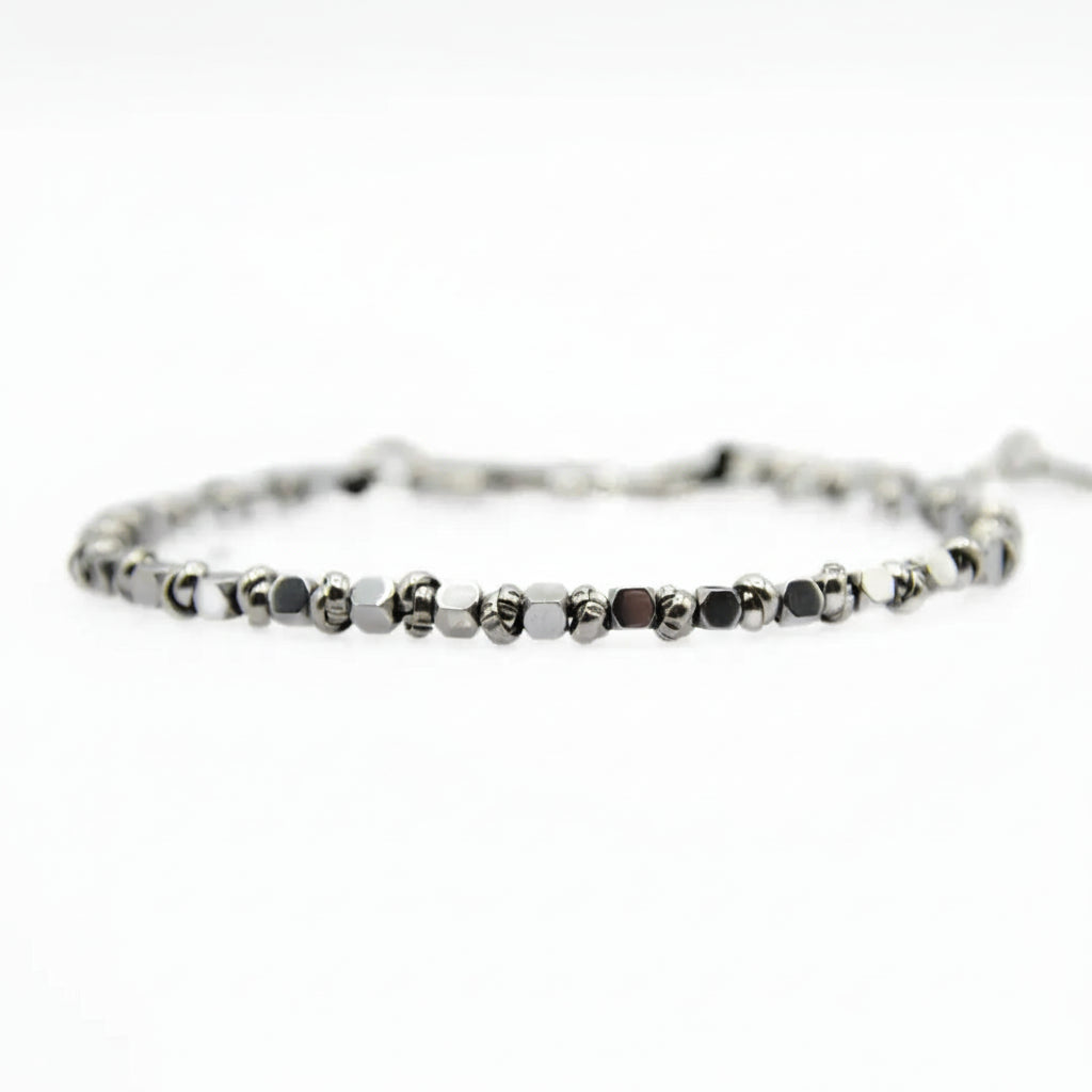 Bracciale Braid Mini 2.0 con Cubi di Ematite Argento