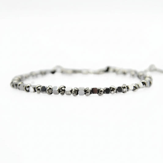 Bracciale Braid Mini 2.0 con Cubi di Ematite Argento