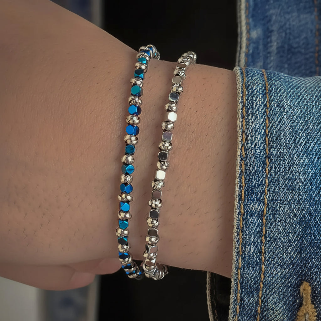 Bracciale Braid Mini 2.0 con Ematite Blu Elettrico