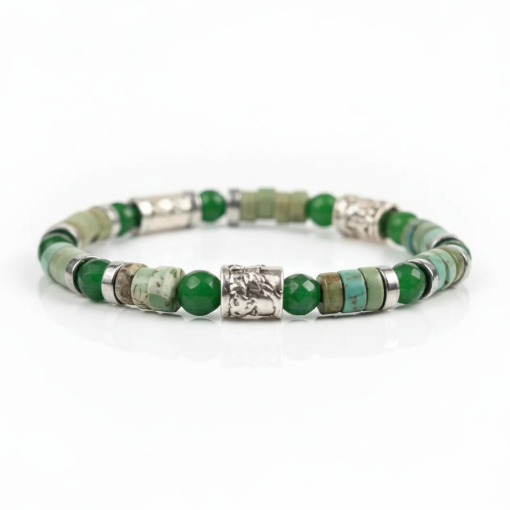 Bracciale Ocean Oslo 02 Giada Verde, Howlite ed Ematite Argento