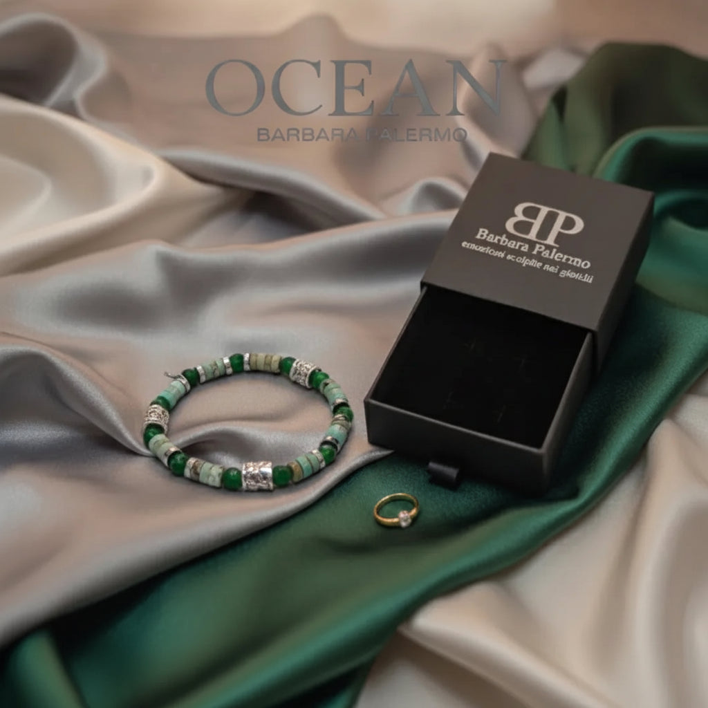 Bracciale Ocean Oslo 02 Giada Verde, Howlite ed Ematite Argento