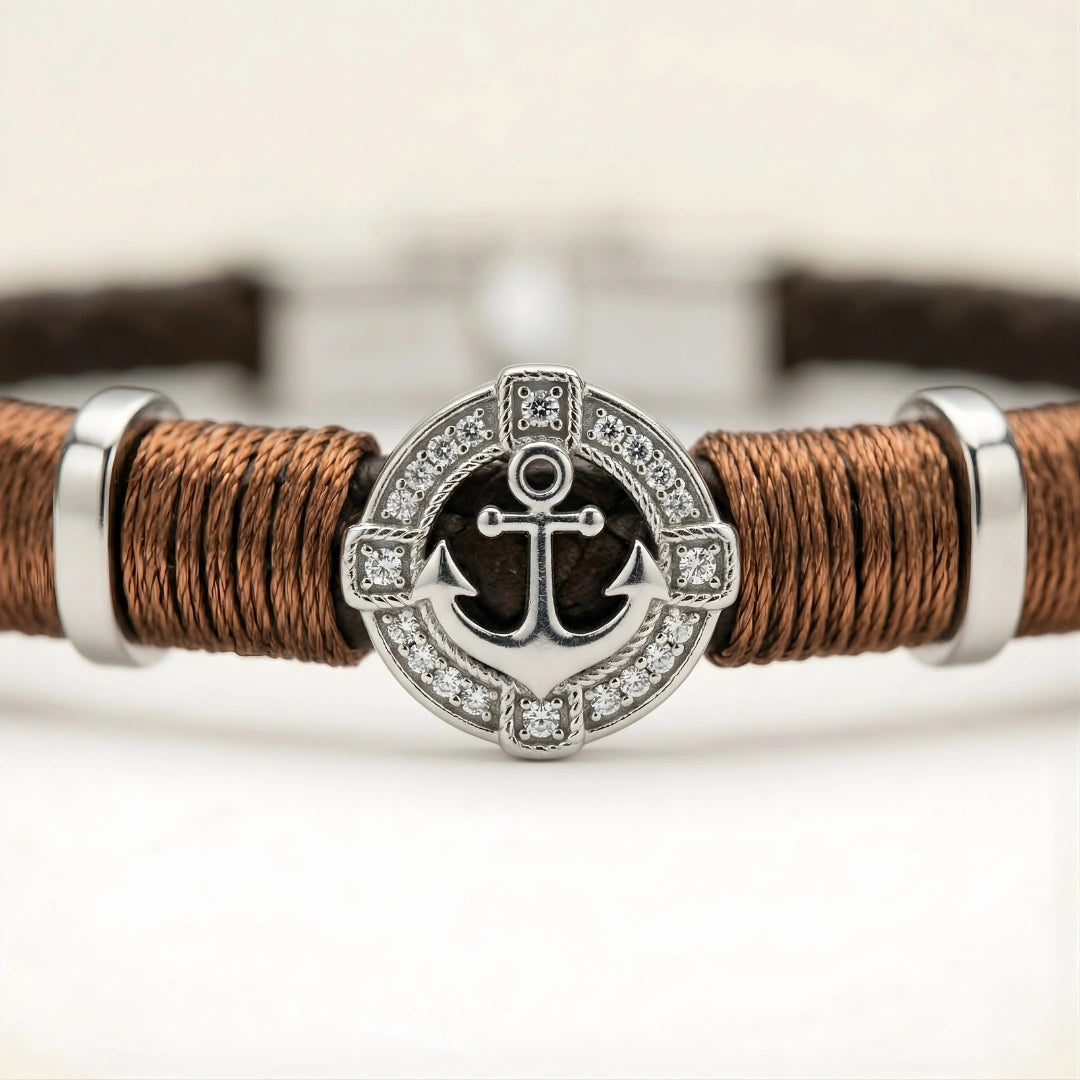 Bracciale Ancora Nautica Marrone Intrecciato
