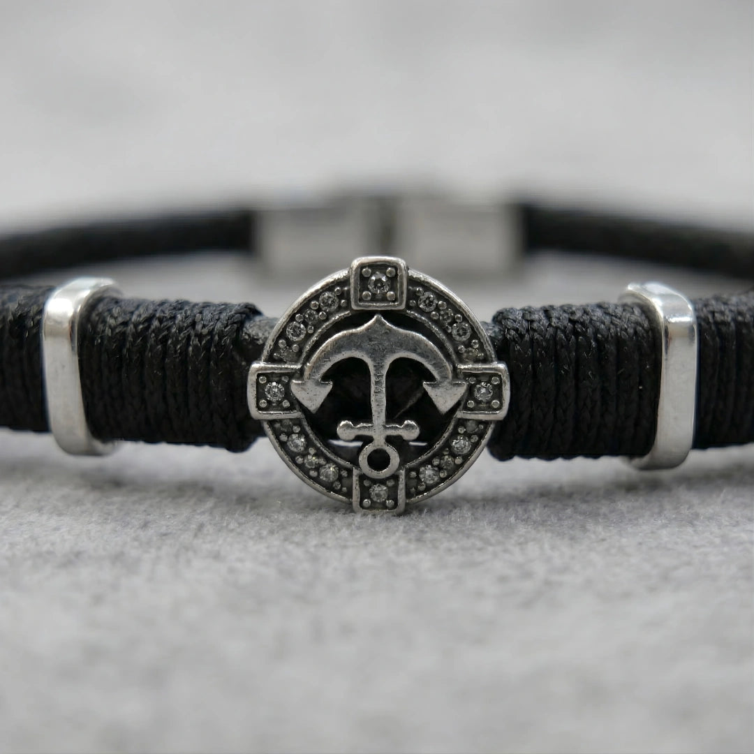 Bracciale Ancora Nautica Nero Intrecciato