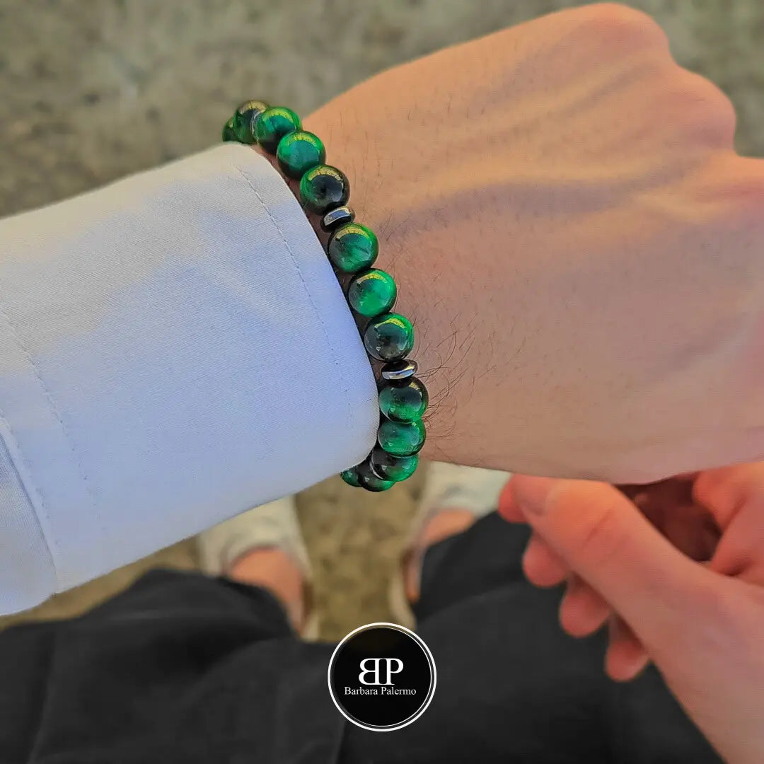 Bracciale Instinct- Occhio di tigre Verde e Argento
