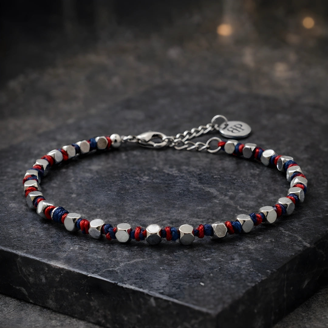 BRACCIALE LUMINEX ROSSO BLU  CUBOTTI EMATITE 3 MM