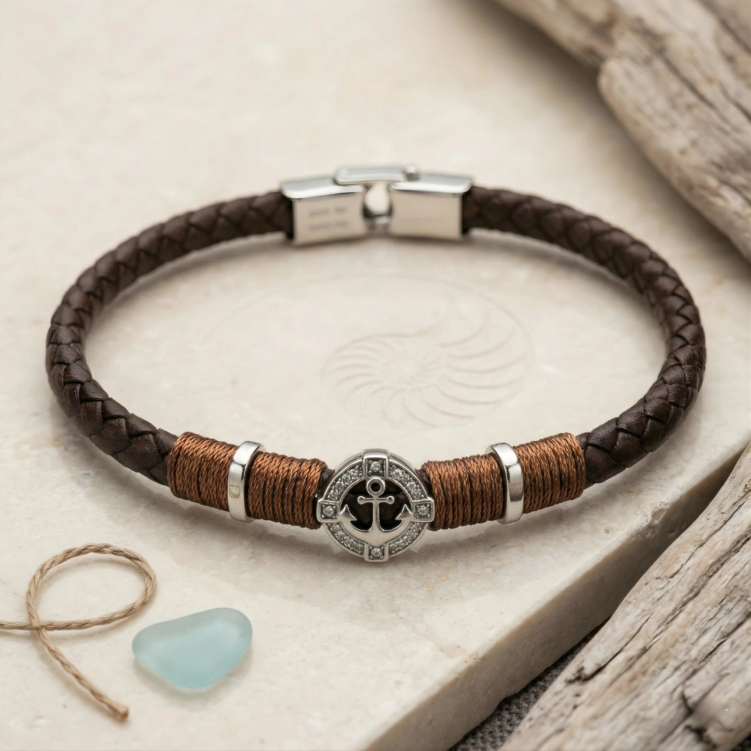 Bracciale Ancora Nautica Marrone Intrecciato