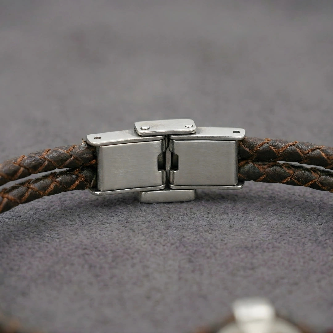Bracciale Rosa dei Venti Marrone Intrecciato Doppio