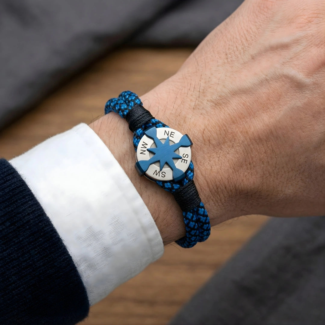 Braccialetto Rosa dei Venti in Paracord Blu e Nero 02