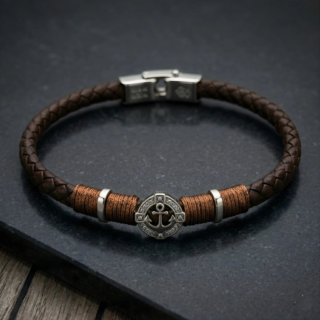 Bracciale Ancora Nautica Marrone Intrecciato