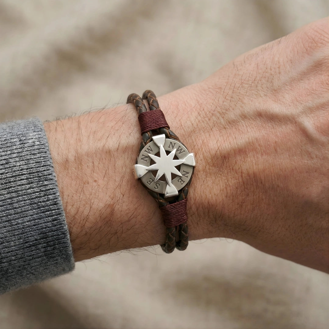 Bracciale Rosa dei Venti Marrone Intrecciato Doppio