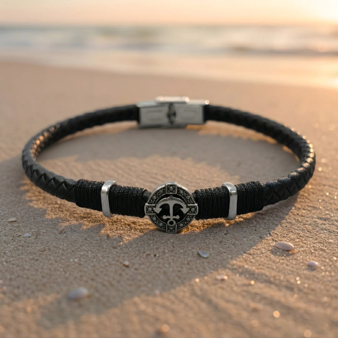 Bracciale Ancora Nautica Nero Intrecciato