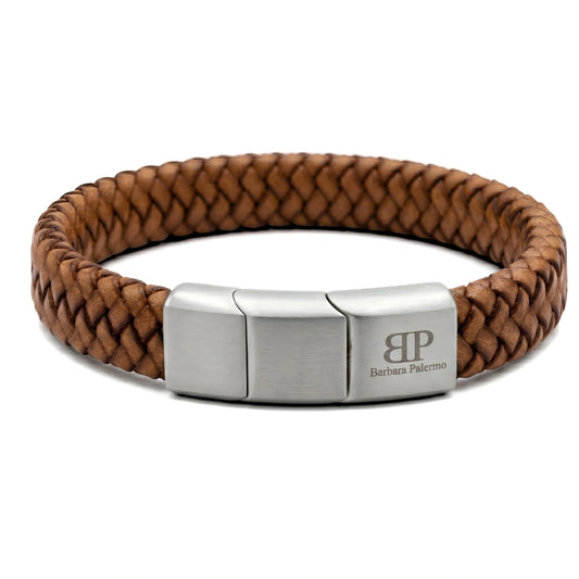 Bracciale in Pelle Intrecciata 1 cm con Clip in Acciaio