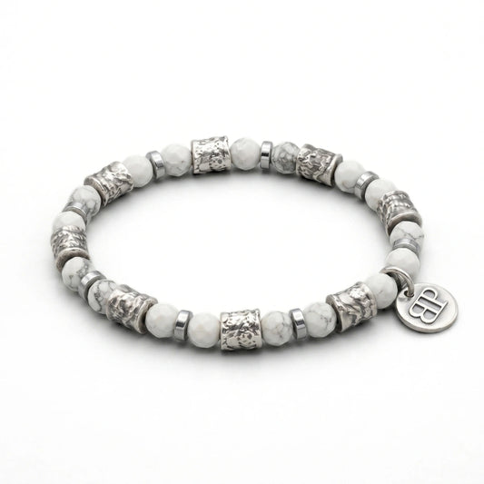 Bracciale Ocean Matera Howlite Sfaccettata Sculture Placcate Argento