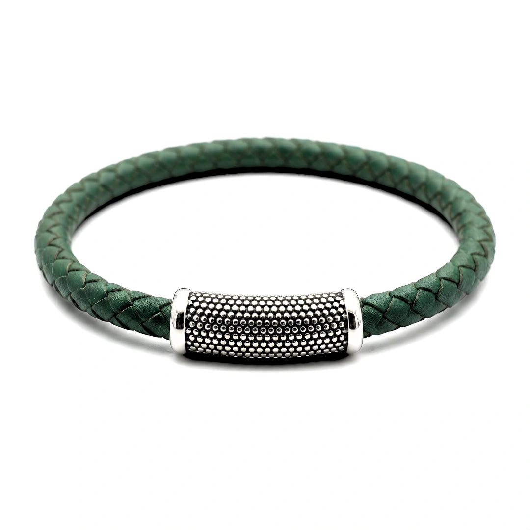 Bracciale Pelle Verde chiusura puntinata acciaio calamitata