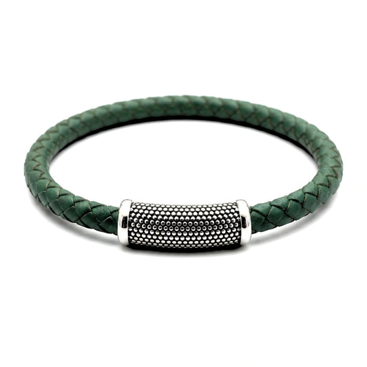 Bracciale Pelle Verde chiusura puntinata acciaio calamitata