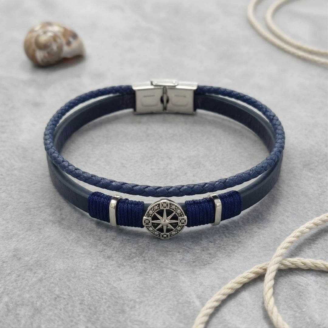 Bracciale Rosa dei Venti in Pelle blu