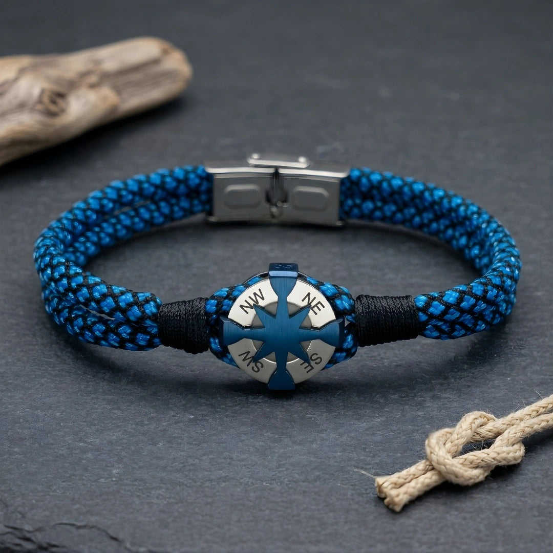 Braccialetto Rosa dei Venti in Paracord Blu e Nero 02