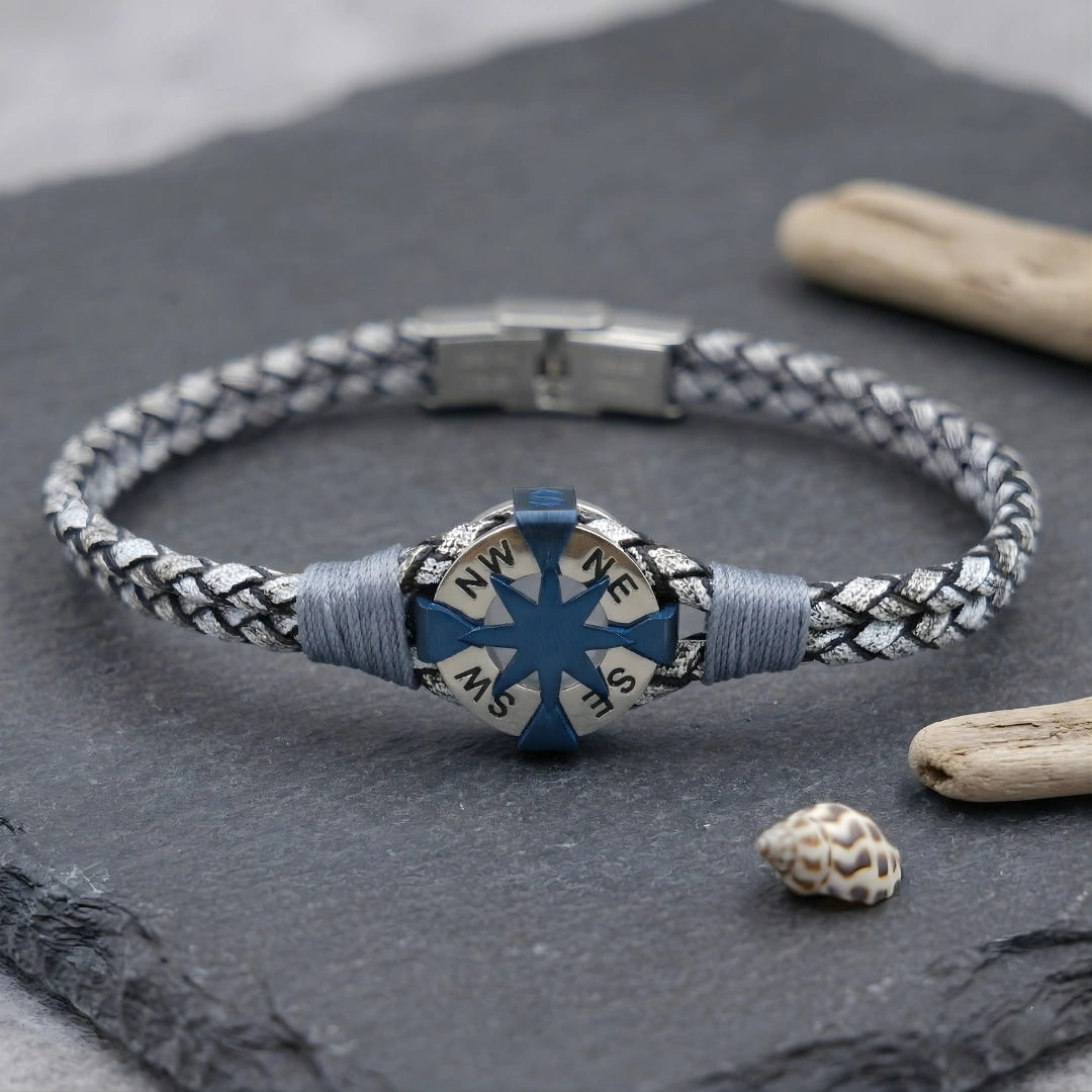 Bracciale Rosa dei Venti Intrecciato Grigio Argento e Blu