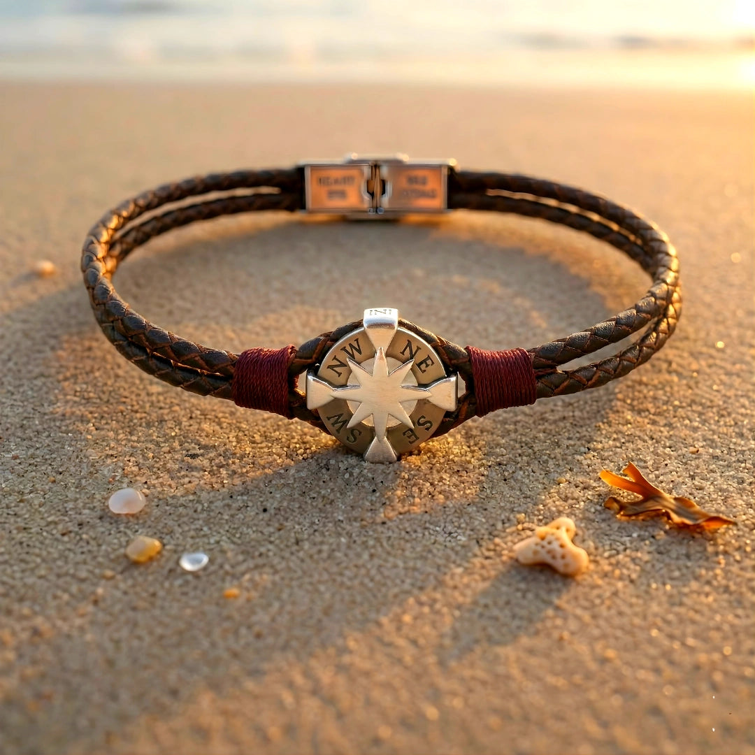 Bracciale Rosa dei Venti Marrone Intrecciato Doppio