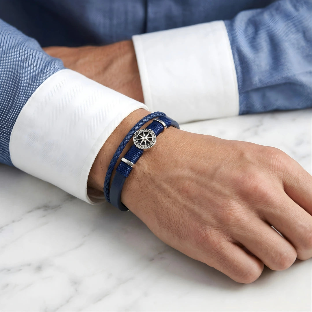 Bracciale Rosa dei Venti in Pelle blu