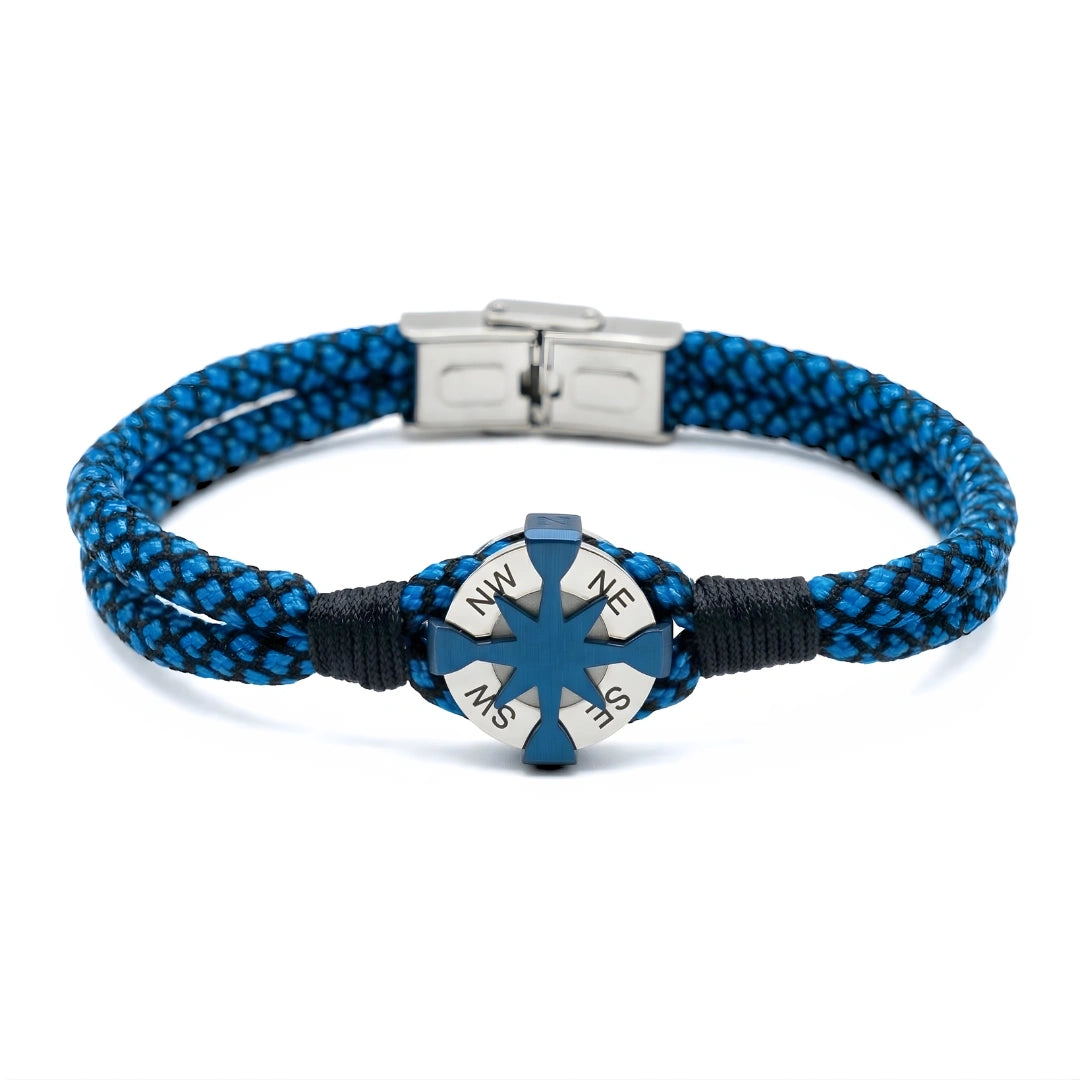 Braccialetto Rosa dei Venti in Paracord Blu e Nero 02