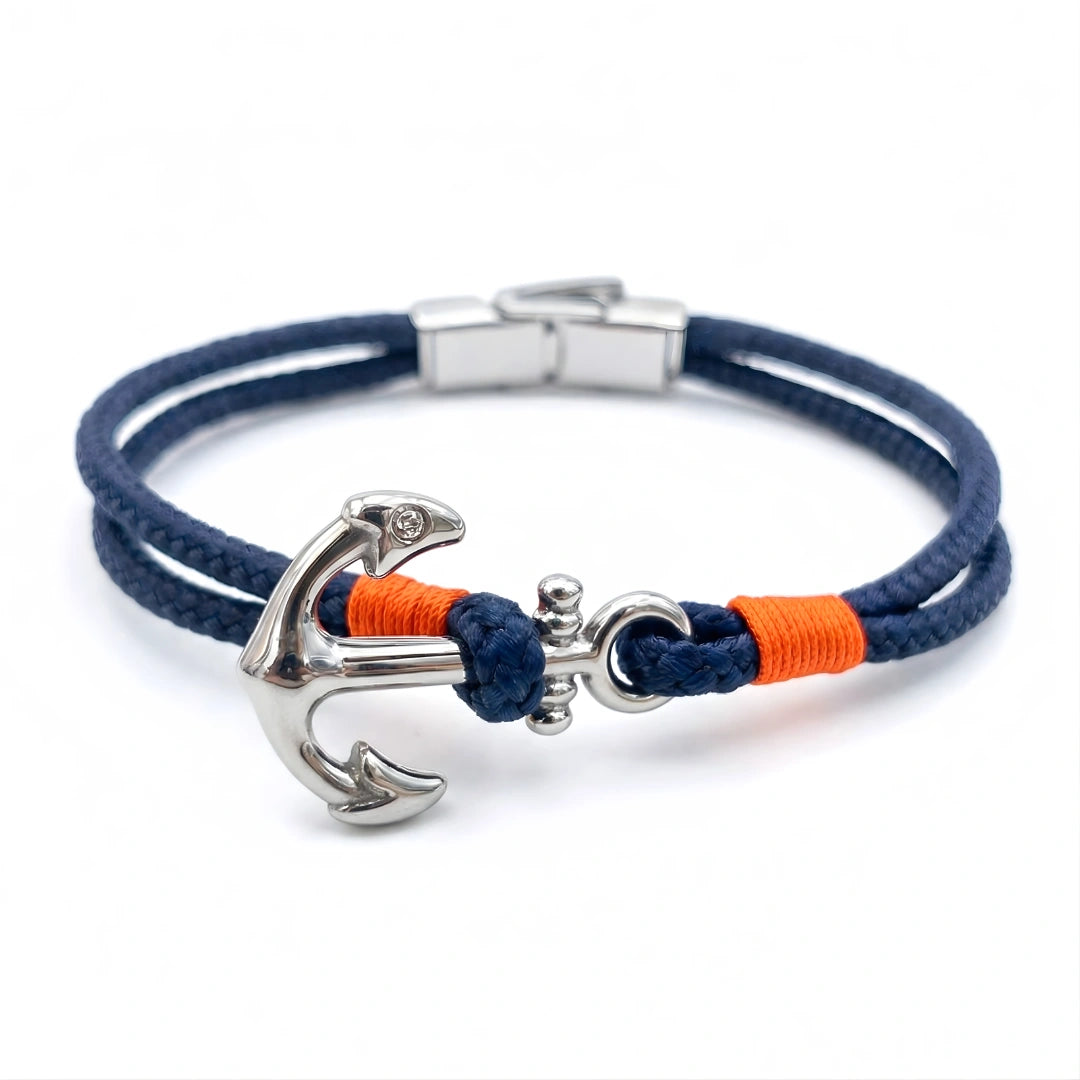 Bracciale Ancora Nautica in Paracord Blu Navy e Arancio
