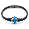 Bracciale Rosa dei Venti in Pelle Nera e Acciaio 316L