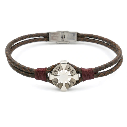 Bracciale Rosa dei Venti Marrone Intrecciato Doppio