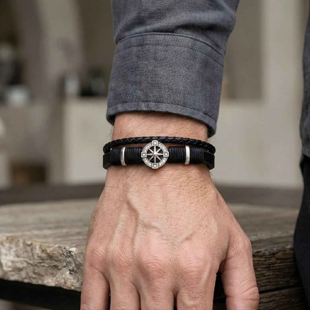 Bracciale Rosa dei Venti Nero Doppio Intreccio