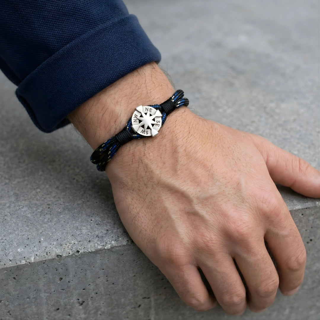Bracciale Rosa dei Venti in Paracord Nero e Blu