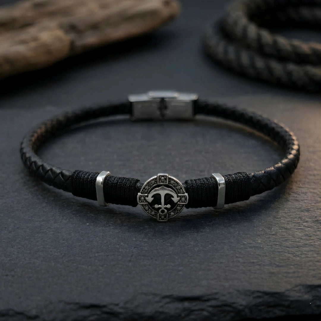 Bracciale Ancora Nautica Nero Intrecciato