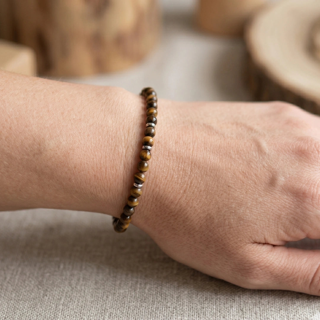Bracciale Stones Occhio di Tigre 4 mm in Filo Nautico