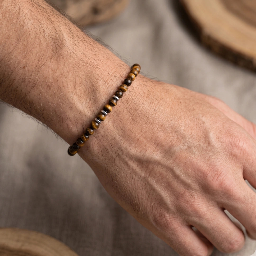Bracciale Stones Occhio di Tigre 4 mm in Filo Nautico