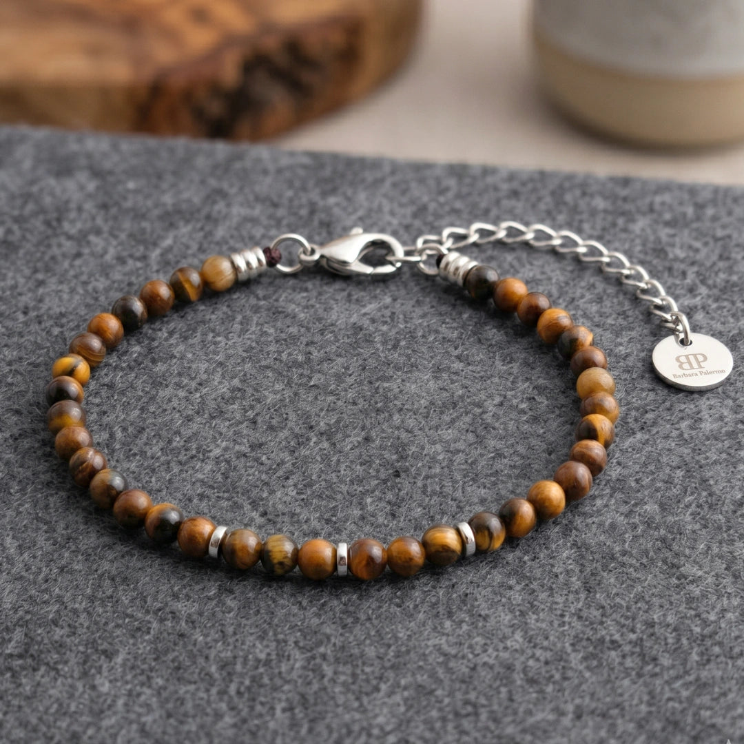 Bracciale Stones Occhio di Tigre 4 mm in Filo Nautico