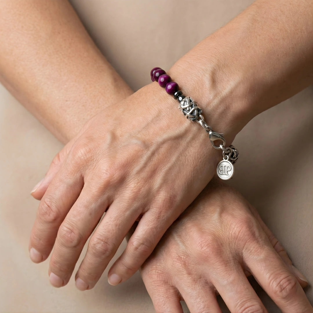 Bracciale PASSION occhio di tigre viola terminali Argento