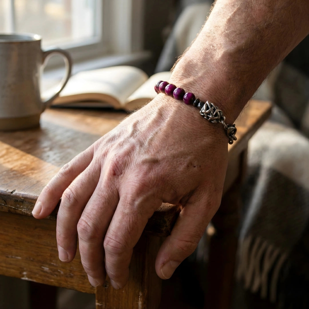 Bracciale PASSION occhio di tigre viola terminali Argento
