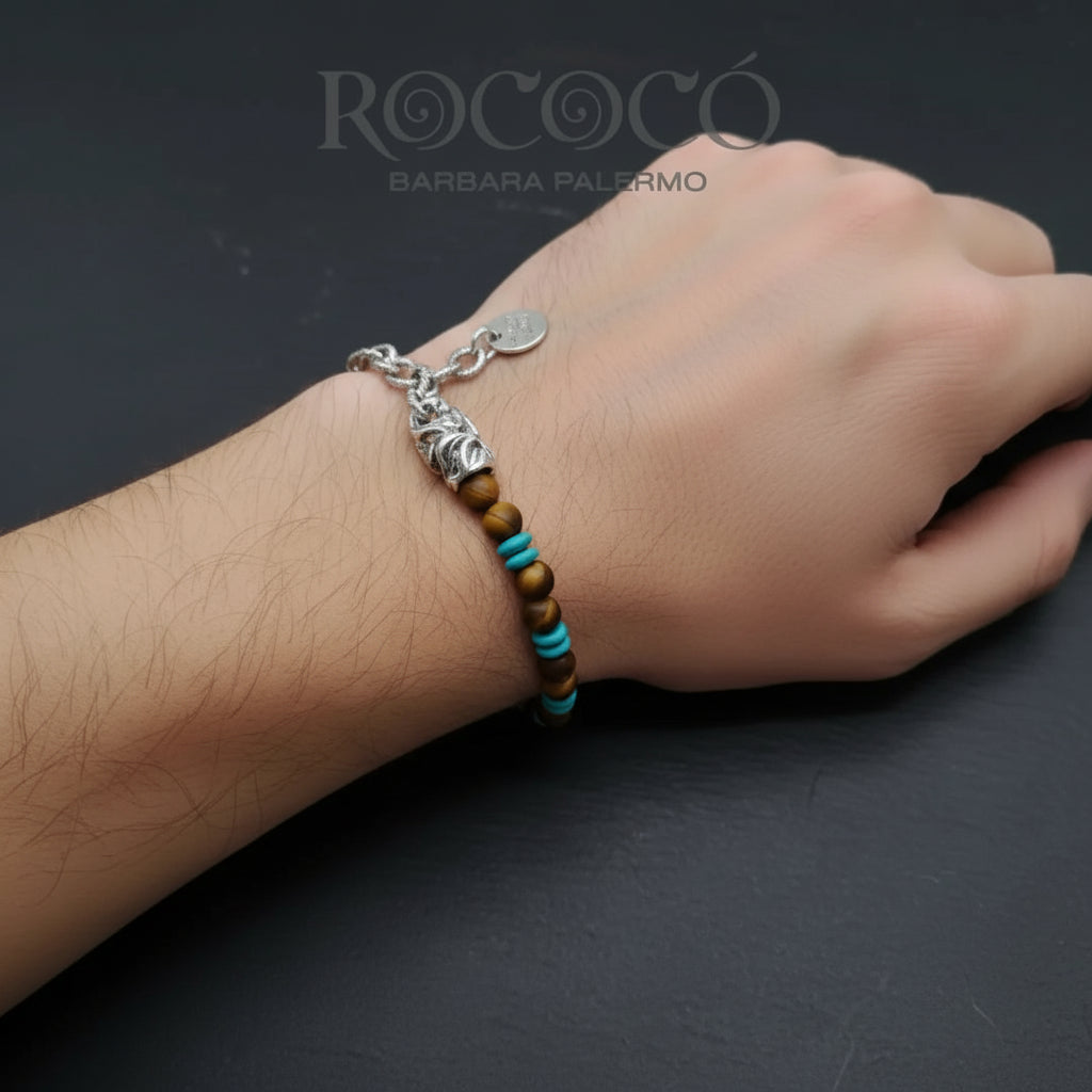Bracciale Rococò Marrakech – Occhio di Tigre Satinato e Pasta Turchese