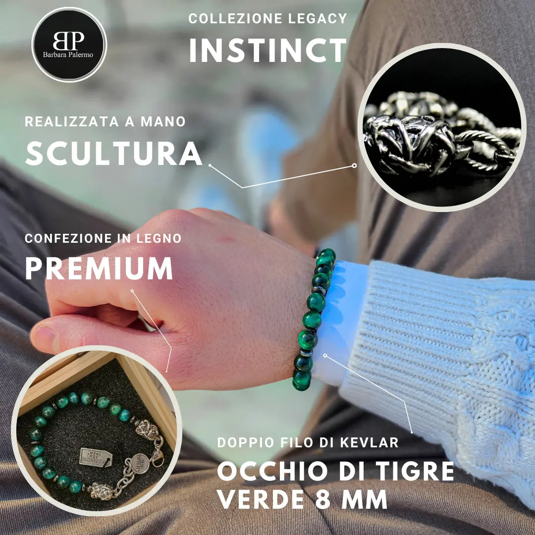 Bracciale Instinct- Occhio di tigre Verde e Argento