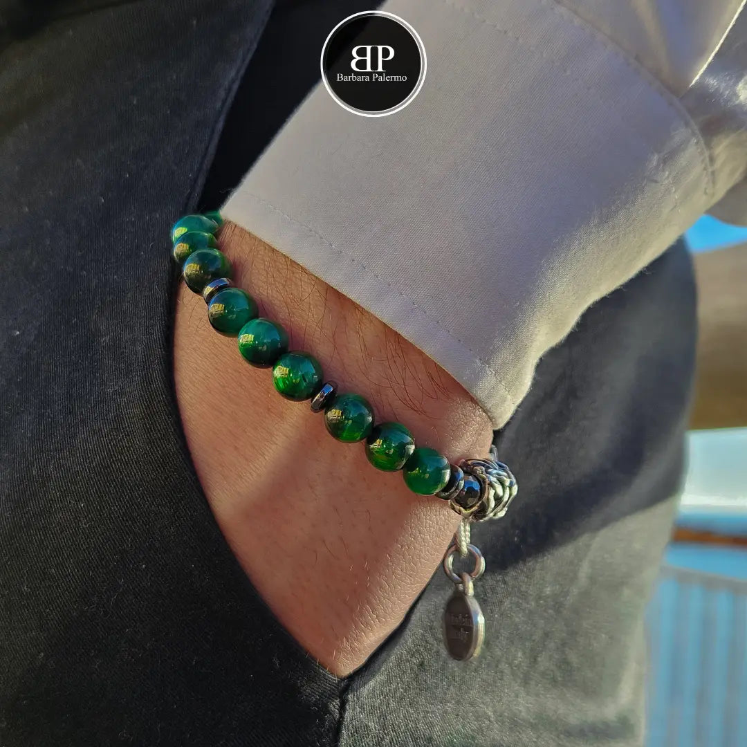 Bracciale Instinct- Occhio di tigre Verde e Argento