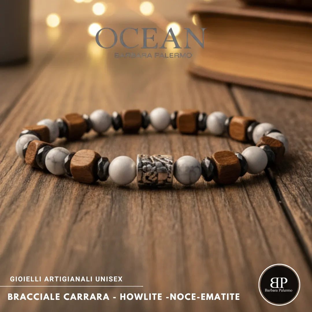 Ocean Carrara Armband – Howlith, Walnuss und Hämatit
