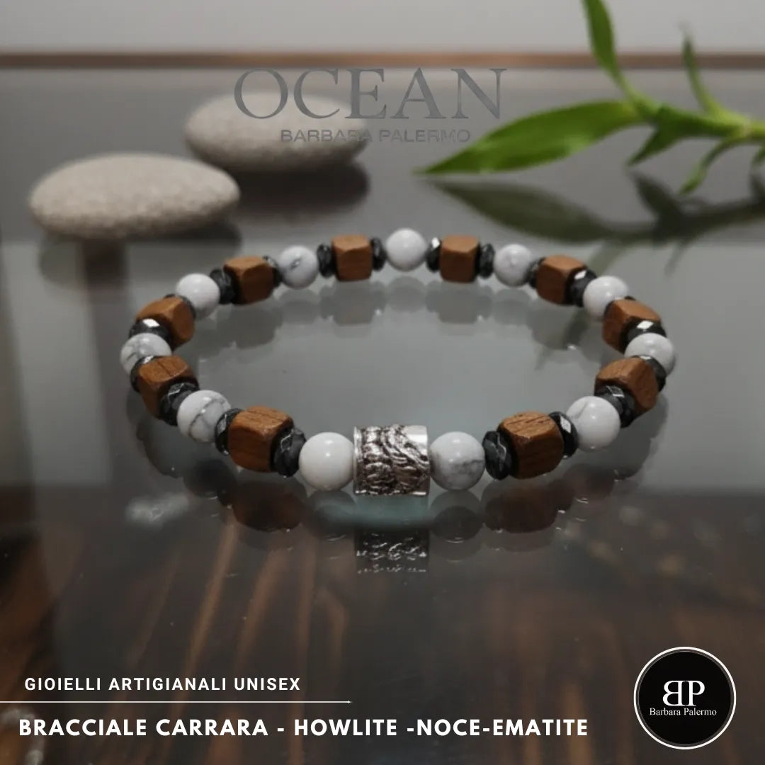 Ocean Carrara Armband – Howlith, Walnuss und Hämatit