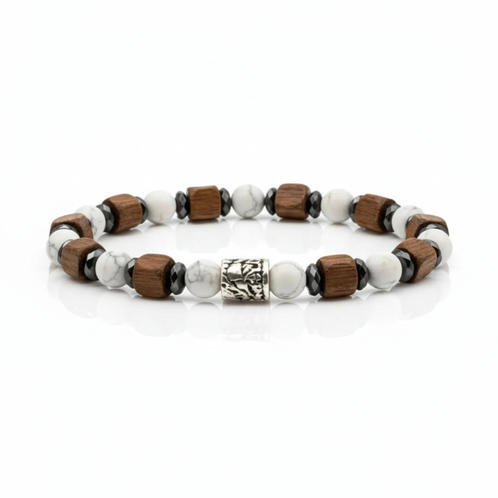 Ocean Carrara Armband – Howlith, Walnuss und Hämatit